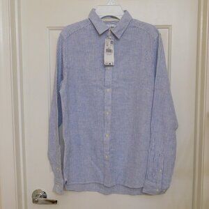 NWT Teen Boy Mango Blue Striped Linen Blend Button Shirt sz XS